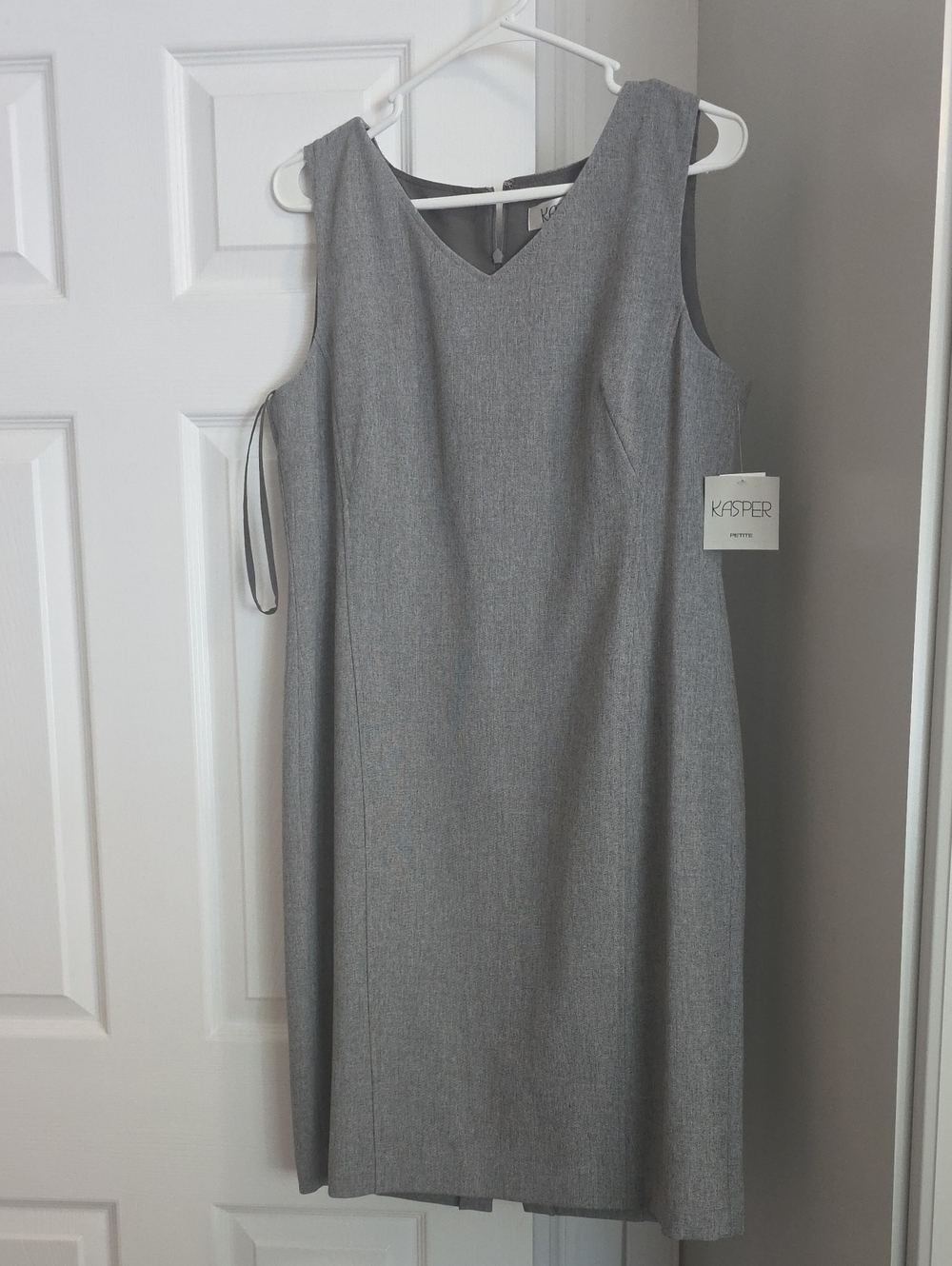Kasper Gray Sleeveless V-Neck Midi Sheath Dress